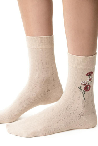 Calcetines de mujer Steven Planet Earth art.017 beige claro 042- algodón, motivos, comodidad