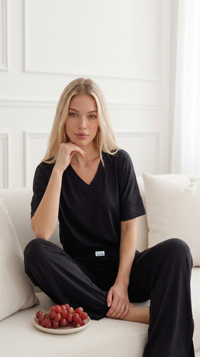 Luna 1313 pijama de mujer negra 100% algodón camiseta y pantalones cortos