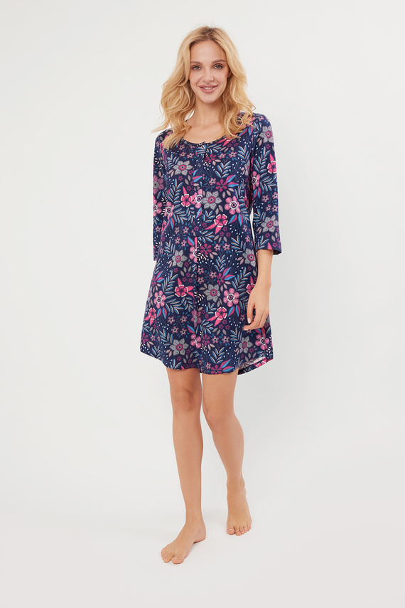 Camisón Folk desabrochado, manga 3/4 Moda Italiana - estampado