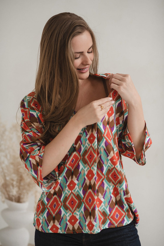 Blusa premamá Bahama Mama Milk&Love con estampado boho - viscosa, manga 3/4, oversize