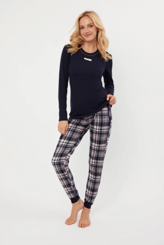 Pijama Dona Ladies Italian Fashion azul marino - algodón, manga larga y pantalón