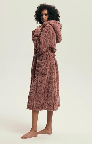 43592 Darlena Henderson dusty rose - albornoz con capucha para mujer, largo, suave, estampado