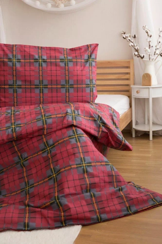 Ropa de cama navideña de Jerry Fabrics - cuadros rojos, 100% algodón