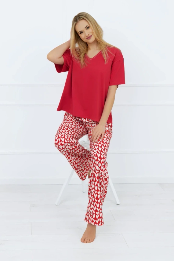 Pijama de manga corta y pantalón largo Evora Ladies Italian Fashion - rojo oscuro/estampado