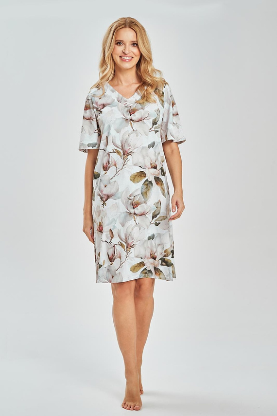 3534 Camisón Afrodita - 100% algodón, cuello en V, estampado floral