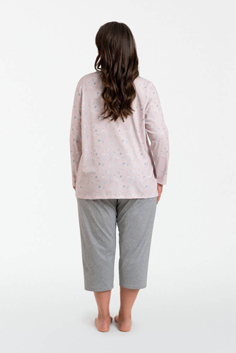 Pijama de mujer Daniela manga larga, pantalón 3/4 Moda Italiana - estampado/melange