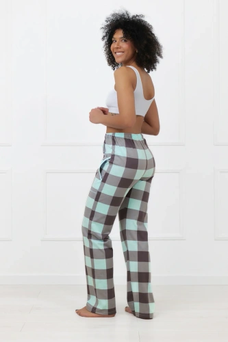 Pantalones largos de mujer Sandra Italian Fashion de algodón a cuadros con bolsillos