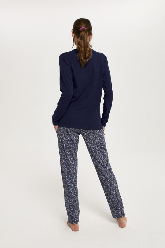 Sajna Pijama señora manga larga, pantalón largo Moda Italiana - azul marino/estampado