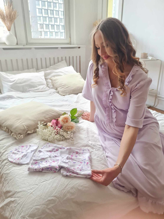 34NA Camisón Natalie Marija - 100% algodón, premamá y lactancia, con volantes