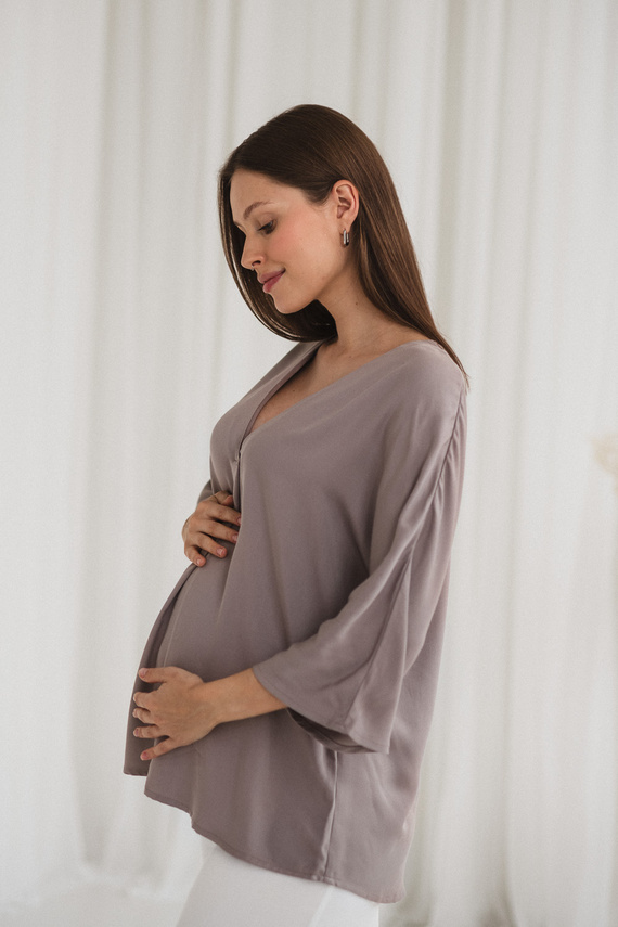 Mamafullness Blusa de embarazada para lactancia Milk&Love beige - viscosa, manga 3/4, oversize