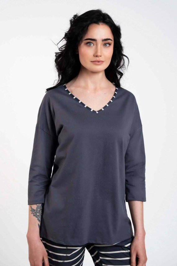 Betty Pijama de señora manga 3/4, pantalón largo Moda Italiana - estampado grafito/grafito