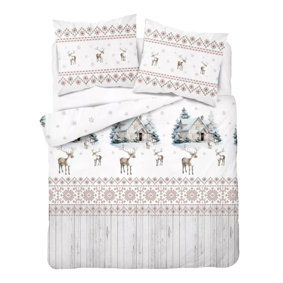 Ropa de cama Detexpol 6060 A Zimowa Wioska blanca y gris 100% algodón con cremallera