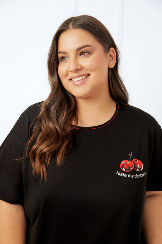 Pijama de manga corta Cherry Ladies, pantalón corto Italian Fashion - negro/estampado