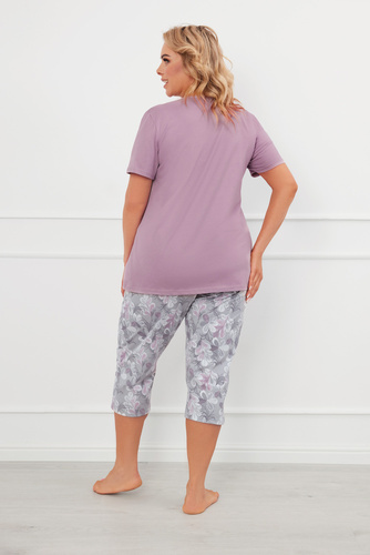 Pijama Ibena Mujer manga corta, pantalón 3/4 Moda Italiana - brezo/estampado