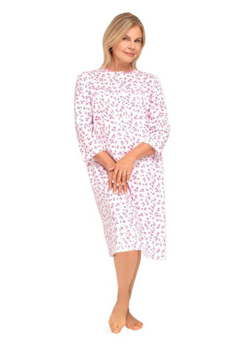 Camisón Bogna II 204 Martel rosa 31- camisón de algodón de manga larga, abotonado, perfecto como regalo para la abuela