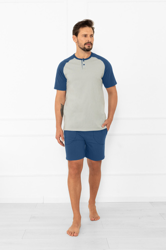 Pijama de hombre Alexander Italian Fashion - manga corta y pantalón corto, 100% algodón - gris/jeans