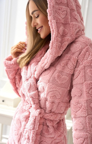 2553 Valentina Bata corta de señora L&L con capucha y bolsillos - rosa empolvado