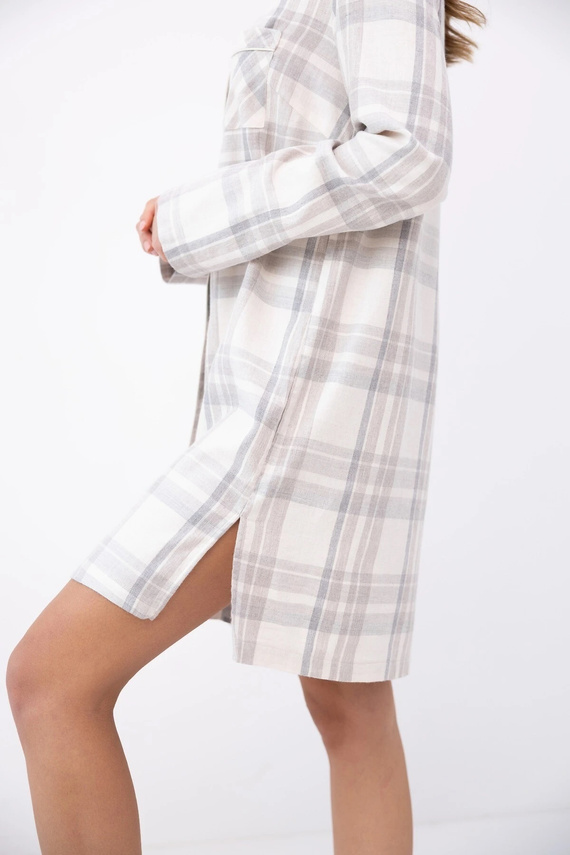 Camisón Sensis Adora beige a cuadros abotonado algodón viscosa