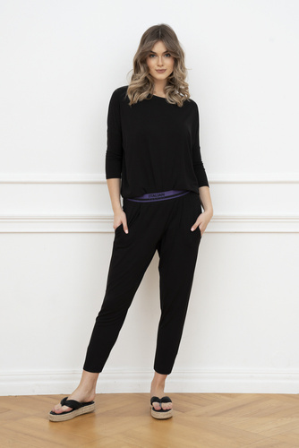 Estilo Conjunto de manga 3/4 para mujer, largo.pantalones moda italiana negro