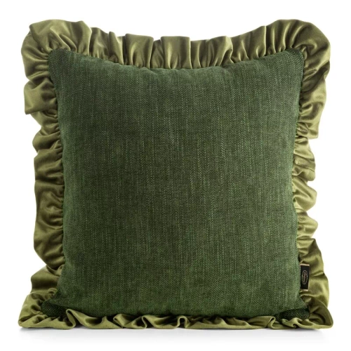 Eurofirany Elvara funda decorativa 45x45 de terciopelo con volante - oliva