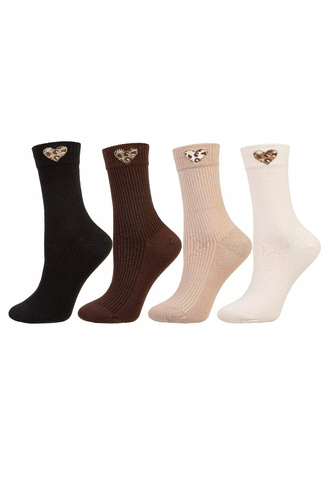 Calcetines de mujer Moraj CSL250-941 de algodón acanalados con corazón de estampado de leopardo