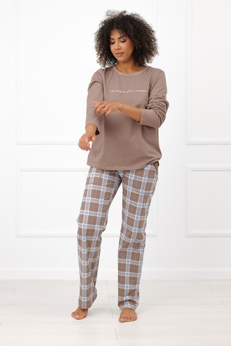 Pijama de mujer Italian Fashion Delma 100% algodón pantalón largo cuadros cappuccino