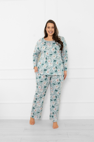 Pijama de mujer Sequoia - algodón, manga larga y pantalón, estampado floralModa Italiana
