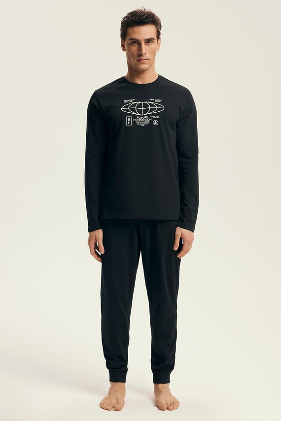 Henderson Core 43469 Loger pijama de los hombres negro-algodón, manga larga, embalaje inteligente