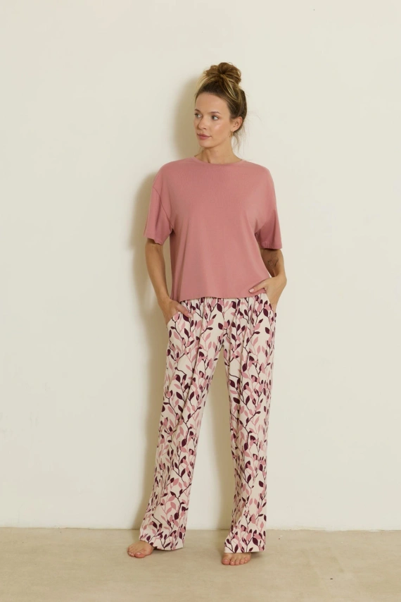Pijama de mujer Mefemi Calla PX72 de algodón, manga corta, pantalones largos