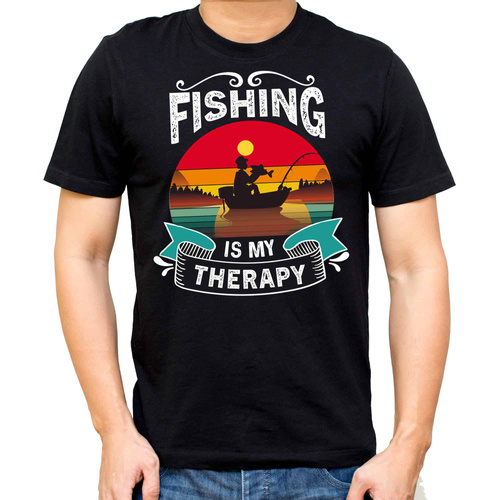 SKU M31 Camiseta Moocha Fishing Therapy de algodón para pescador con estampado negra