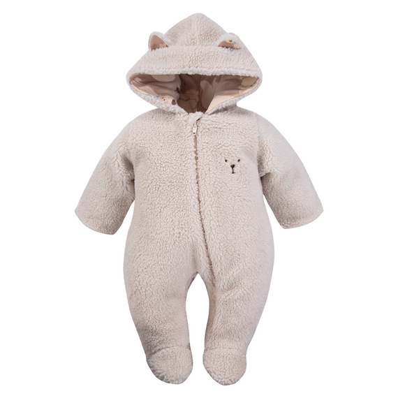 Mono para bebé Beary Cool Eevi - piel de cordero, beige, con orejas y cremallera