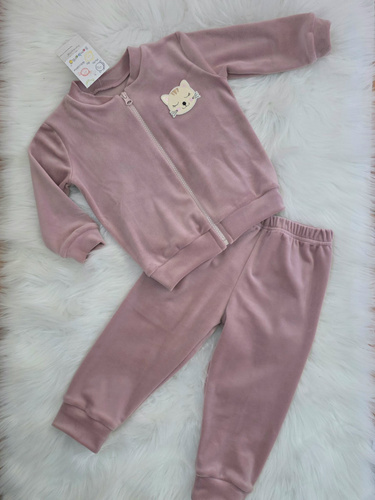 Chándal infantil Velvet Bambarillo rosa de terciopelo, sudadera con cremallera y pantalones