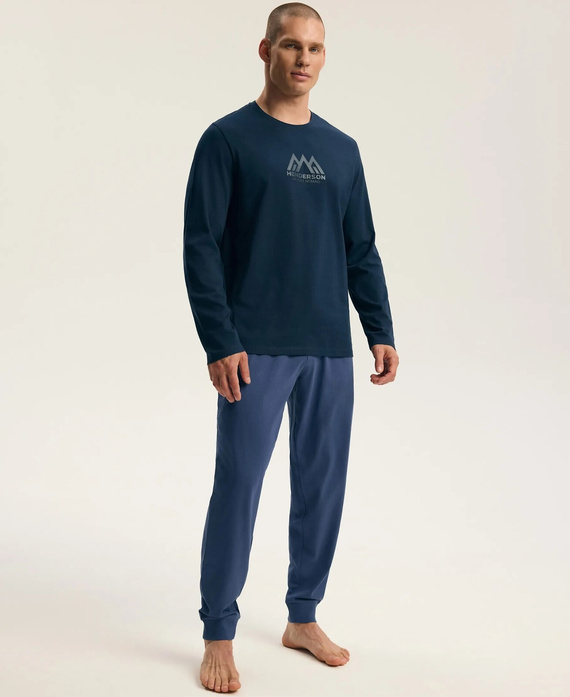 Henderson Fin 45499 Pijama larga para hombre 100% algodón con estampado steel blue