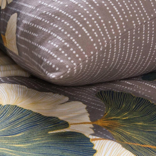 31510/2 Flannelove ropa de cama Darymex beige verde hojas de ginkgo- set, 100% algodón, cálido y suave