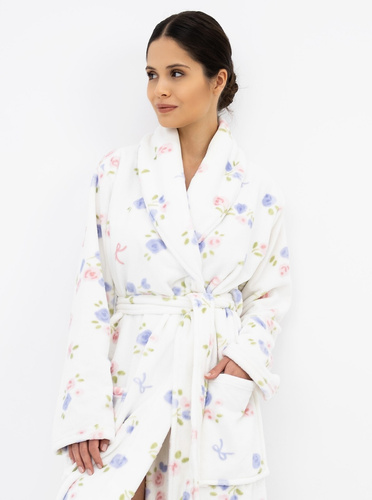 Sensis Rosa Ecru Bata larga de mujer de terciopelo con flores de colores