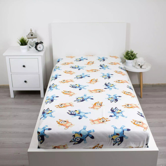 Sábana Bajera de Algodón con Elástico 90x200 Bluey 061 Jerry Fabrics Blanca