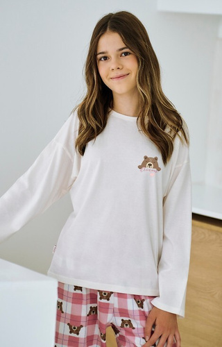 3503 Astrid Taro pijama niña beige - algodón, estampado, pantalón cuadros