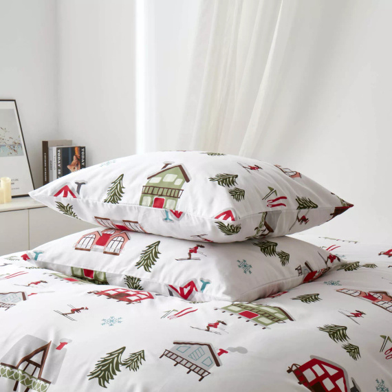 Ropa de cama de satén de algodón de Navidad de esquí Spod Igły i Nitki blanco rojo verde - elegante y suave