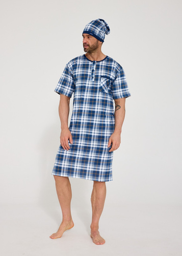 Cornette 109/37– camisa de noche para hombre 100% algodón, manga corta, botones y bolsillo