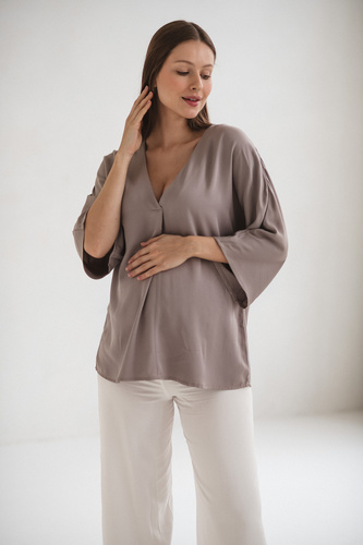 Mamafullness Blusa de embarazada para lactancia Milk&Love beige - viscosa, manga 3/4, oversize