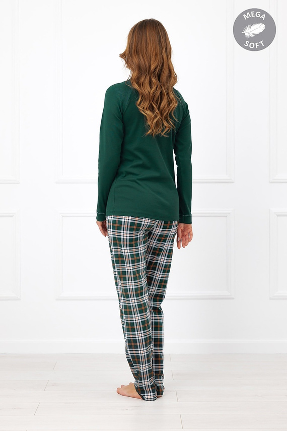 Pijama larga de algodón para mujer Italian Fashion Arwena MEGA SOFT a cuadros verde