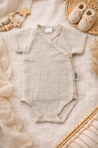 Body de muselina Just Muslin 03235KBE Makoma beige- manga corta, sobre, 100% algodón