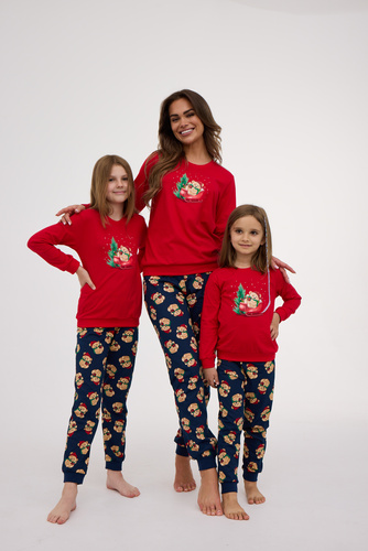 671/422 Pijama de mujer Teddy Cornette - Navidad, rojo, algodón, manga larga