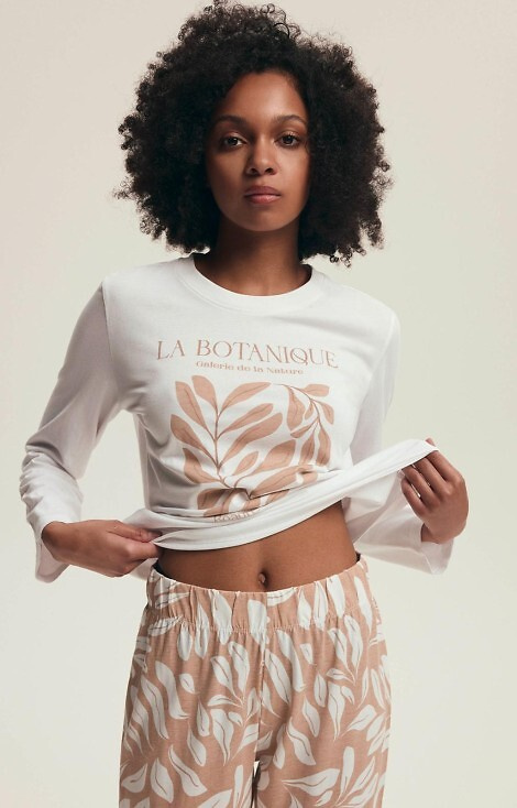 43689 Dextra Henderson crema pijama de las mujeres - algodón, estampado botánico