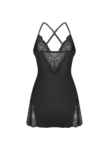 Obsessive Sparkly Night babydoll negro con encaje y tanga, conjunto