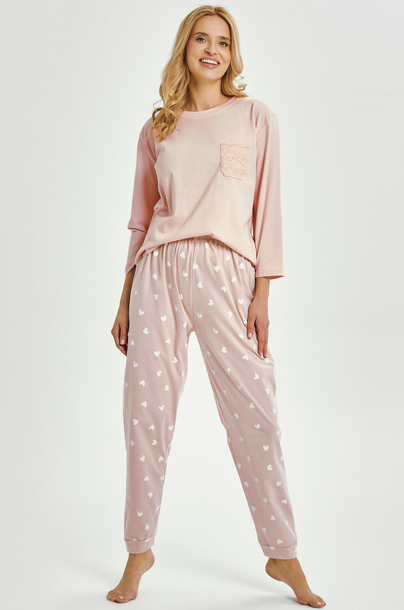 Nori 3442 Taro pijama de las mujeres de algodón rosa 7/8 manga cómoda