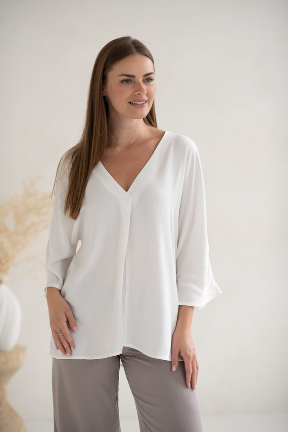 Mamafullness Blusa de lactancia Milk&Love blanca - viscosa, manga 3/4, oversize