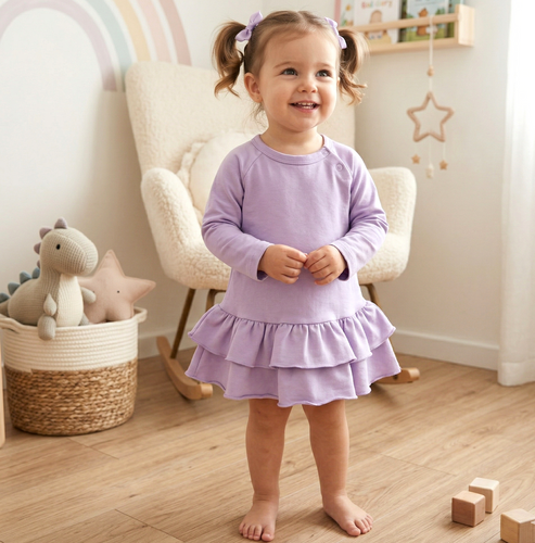 ABN-5487 Vestido para bebé Underwater World Nini - algodón orgánico, morado, manga larga