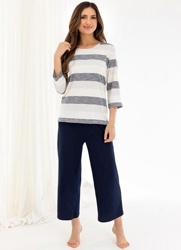 719 Pijama señora Regina azul marino - viscosa y algodón, manga 3/4, pantalón 3/4