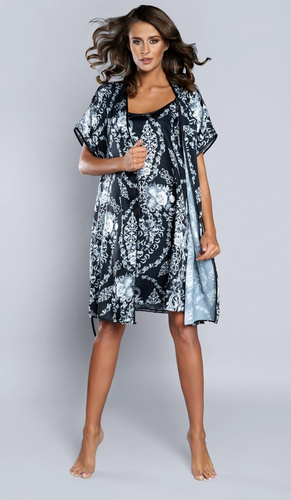 Silver Bata de mujer de manga corta Satén Moda Italiana - azul marino